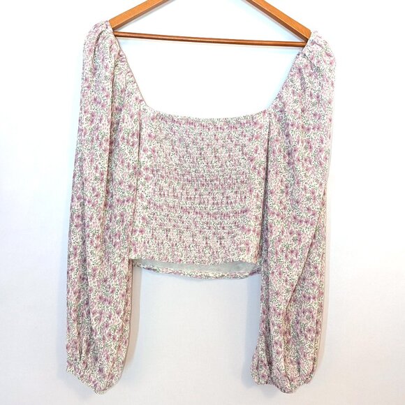 NWT ASTR The Label | Plisse Purple Ditsy Floral Print Cross Front Blouse | Large - Picture 7 of 12